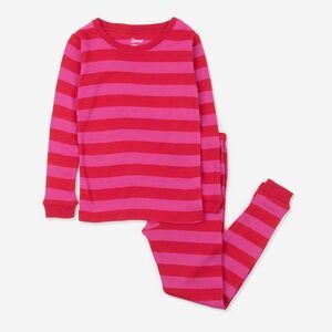 LEVERET -  Two Piece Cotton Pajamas Striped Red and P Red and Pink